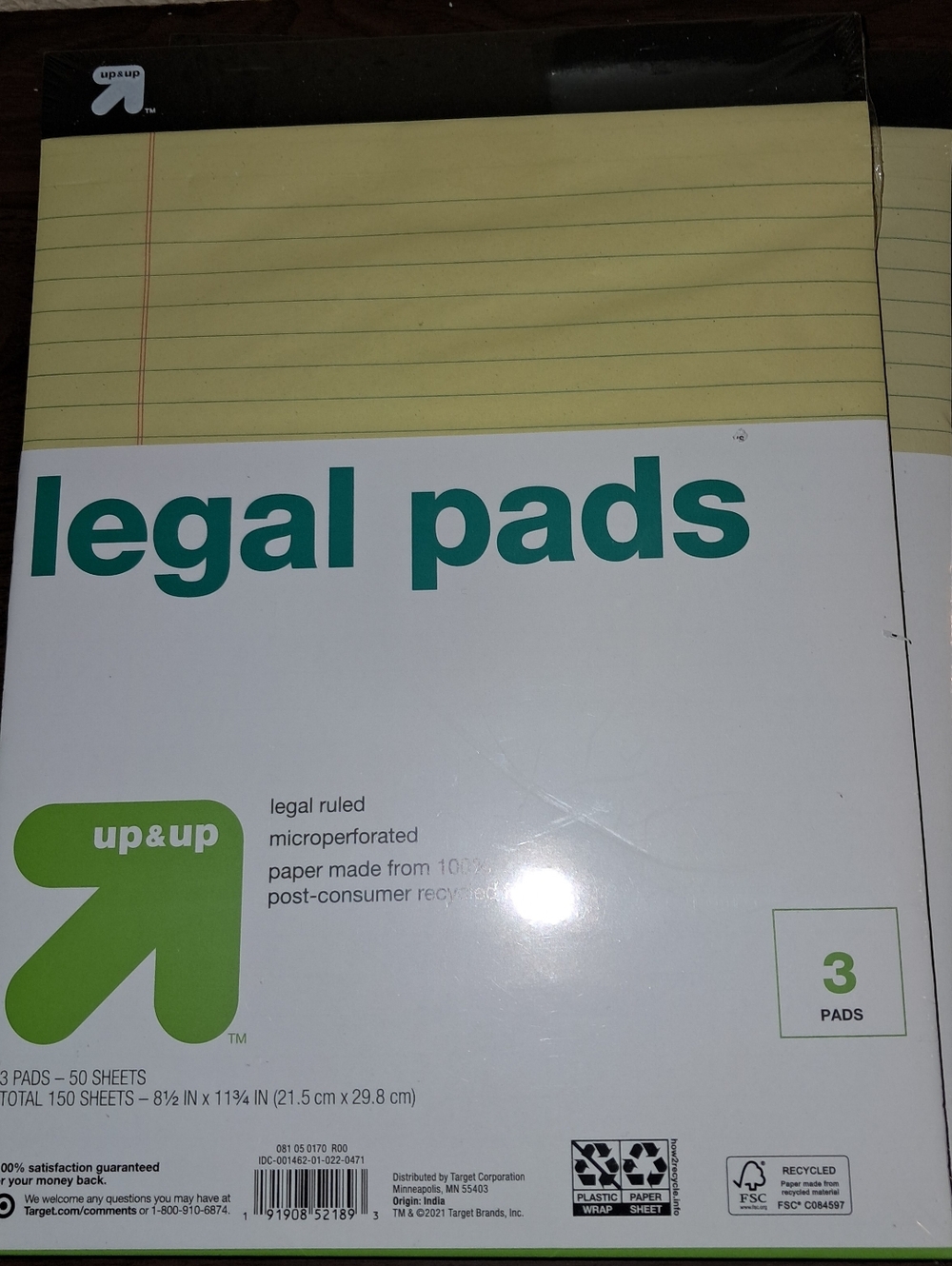 UP & UP LEGAL PADS 2- 3PKS NEW